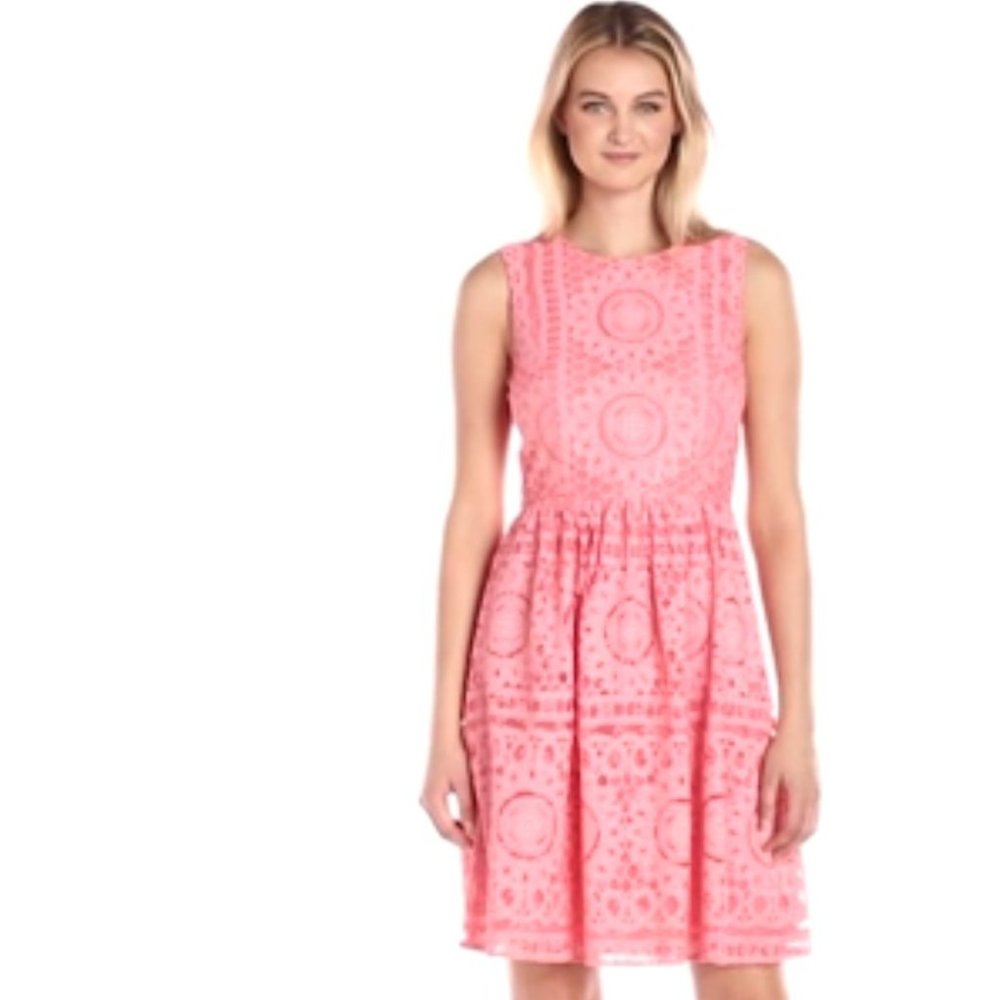 Tommy Hilfiger Women Pineapple Lace Fit and Flare Dress, Size 10, Color-Peach